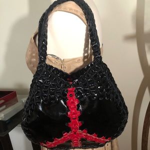 Lucky Brand black Leather Bag with Red Peace Sign